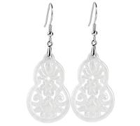 Ohrringe, Jade-Ohrringe Pendientes de jade Feng Shui Joyería de riqueza Blanco Fei Cui Jadeit Calabaza antigua Colgante Wu Lou Flores de corte hueco Pendientes de cristal de calabaza de longevidad Pie