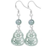 Ohrringe, Jade-Ohrringe Pendientes de jade Feng Shui Joyería de riqueza Verde Fei Cui Jadeit Calabaza antigua Colgante Wu Lou Flores de corte hueco Pendientes de cristal de calabaza de longevidad Piez