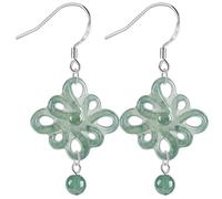 Ohrringe, Jade-Ohrringe Pendientes de jade Flor de nudo auspicioso de jade Pendientes de plata Feng Shui Amuleto de amor de riqueza Colgante de oreja de cristal Piezas de plata pura Chakra Equilibrio