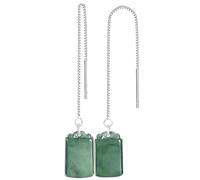 Ohrringe, Jade-Ohrringe Pendientes de jade Verde Fei Cui Jadeit Colgante de placa antigua sin preocupaciones Pendientes de cristal auspicioso Piezas de plata pura Hilos de oreja Gema de equilibrio de