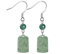 Ohrringe, Jade-Ohrringe Pendientes de jade Verde Fei Cui Jadeit Colgante de placa antigua sin preocupaciones Pendientes de cristal auspicioso Piezas de plata pura Gema de equilibrio de chakras Amuleto