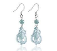 Ohrringe, Jade-Ohrringe Pendientes de orquídea de jade Piezas de plata pura Feng Shui Amuleto de riqueza Chakra Equilibrio Gema Agua azul Fei Cui Jade Flora Cristal Colgante de oreja Joyería de vacaci