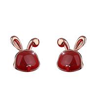 Ohrringe, Jade-Ohrringe Pulsera de ágata roja Relleno de oro rosa Talismán de conejo de plata pura 2023 Zodíaco Riqueza Animal Collar de cristal Conjunto de aretes Amuleto Feng Shui Joyería de vacacio