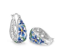 Ohrringe Silber 925 Creolen für Damen Ohrhänger bunt Blumen Hängeohrringe Floral Schmuck für Sie Ohrringe Mädchen Geschenk Muttertag Valentinstag Weihnachten
