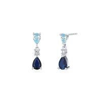 Ohrringe Silber 925 Elegant, Ohrstecker Damen Sommer Silber Blau Altmodisch, Wassertropfen mit Blau Zirkonia