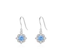 Ohrringe Silber Hängend, Damen Ohrringe Silber 925 Set Blume mit Rundschliff Blau Zirkonia