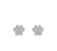 Ohrringe Stecker Modern, Damen Ohrringe für Sommer Silber Katzenfußabdrücke mit Rundschliff Weiß Zirkonia 925 Silber