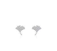 Ohrringe Sterling Silber 925, Ohrringe Silber Klein Blätter mit Rundschliff Weiß Zirkonia