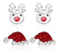 Ohrringe Weihnachten,Weihnachtsohrringe Damen,Weihnachtsohrringe Silber 925,Creative Weihnachten Ohrringe Cute,weihnachten Schmuck Geschenk,Ohrstecker Set, Plata