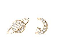 Ohrrringe Für Basketballfrauen Stern-Mond-Ohrstecker Silber Asymmetrische Stern Mond Planet Knorpel Ohrstecker Für Frauen Teenager Mädchen Piercing Post Schmuck Geschenke Ohrrringe Schlicht Silber
