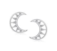 Ohrstecker Damen Boho, Sterling Silber Ohrringe Silber Hohler Mond mit Rundschliff Weiß Zirkonia