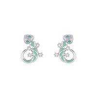 Ohrstecker Damen Klein, Ohrhänger Silber 925 Klein Silber Grün Eidechse mit Rundschliff Grün Zirkonia