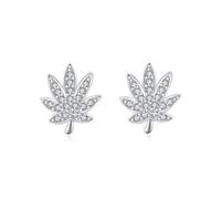 Ohrstecker Damen Modern, Echt Silber Ohrringe Damen Silber Blätter mit Rundschliff Weiß Zirkonia