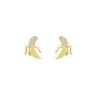 Ohrstecker Damen Sommer, Ohrstecker Silber 925 Klein Gelb Banane mit Rundschliff Weiß Zirkonia