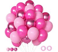 OHugs Globos rosados, globos de 12 pulgadas para cumpleaños, baby shower, boda, revelación de género, globo metálico, rosa caliente y pastel con cintas y puntos de pegamento, decoraciones de fiesta