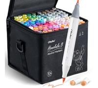 Ohuhu 104 colores marcadores de pincel de alcohol, marcadores de bocetos de doble punta (pincel y punta fina) para artistas, marcadores de arte para colorear e ilustración de adultos y 1 licuadora