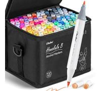 Ohuhu 120 Colours Alcohol Brush Markers, Double Tipped (Brush & Fine Tip) Sketch Markers for Kids, Artist Art Markers for Adult Coloring and Illustration, Bonus 1 Blender