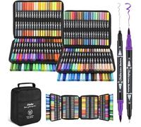 Ohuhu 160 Rotuladores Lettering Rotuladores Doble Punta, Profesionales Punta Fina Acuarelables para Adultos Dibujo, Caligrafía, Lettering, Mandalas, Maui - Bolsa de transporte
