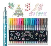 Ohuhu 18 bolígrafos con purpurina - Marcadores de purpurina de doble línea, suministros de arte divertidos para adolescentes y adultos, regalo con efecto brillante en papeles blancos para tarjetas de