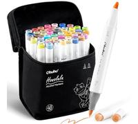 Ohuhu 48 rotuladores artísticos de colores con doble punta Rotuladores para niños, artistas, estudiantes de dibujo, ideales para dibujar, colorear, caligrafía, subrayar o hacer ilustraciones
