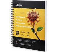 Ohuhu Cuaderno de dibujo artístico, 25,4×19,3cm, Tamaño cuadrado, fácil de transportar 200GSM Hojas de dibujo liso, 60hojas/ 120 páginas, encuadernado en espiral, para rotuladores a base de de alcohol