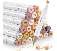 Ohuhu Juego de 24 rotuladores de alcohol de colores de piel, pinceles y cinceles, rotuladores de pintura a base de alcohol, para niños y adultos, ilustración, tonos medios y sombreados (36 colores)