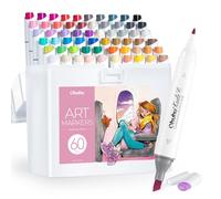 Ohuhu Marcadores de alcohol 60 colores Cincel delgado y marcador de arte fino de doble punta para artistas adultos para colorear anime cómic personajes para ilustraciones de manga