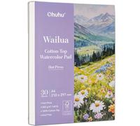 Ohuhu Papel de acuarela A4, 30 hojas, 300 g/m², prensado en caliente, superficie 100% algodón con tecnología patentada, bloc de medios mixtos sin ácidos para acuarela, tinta y gouache