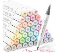 Ohuhu Rotulador con 48 colores pastel, punta de doble cara, rotulador grueso para diseños y cómics, pincel fino para bocetos, caligrafía, dibujo e ilustración