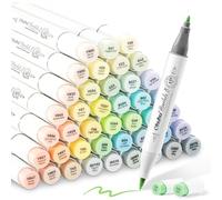Ohuhu Rotulador con 48 colores pastel, punta de doble cara, rotulador grueso para diseños y cómics, pincel fino para bocetos, caligrafía, dibujo e ilustración