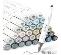 Ohuhu Rotulador de alcohol de arcilla gris, doble punta base de alcohol juego de rotuladores artísticos para artistas colorear sombreado 36 colores en escala de grises con 1 licuadora cincel y fino