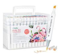 Ohuhu Rotuladores 117 Colores, Marcadores de Agua Doble Punta para Adultos Estudiantes Dibujar, para Colorear, Bocetos, Cómics, Garabatos, con 1 Batidora Incolora y Maletín de Transporte