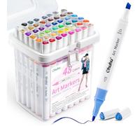 Ohuhu Rotuladores, 48 colores de fácil difuminado doble punta (fina y cincel) marcadores alcohol con bolsa de transporte para artistas, principiantes, estudiantes, para colorear, pintar, dibujar