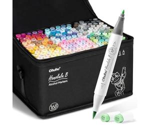 Ohuhu Rotuladores Alcohol 168 Pincel & Fino Set Arte Recargable