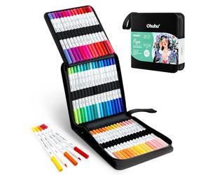 Ohuhu Rotuladores Lettering- Suave con Papel, 60 Colores Rotuladores Doble Punta, Profesionales Acuarelables para Adultos, Caligrafía, Lettering, Mandalas