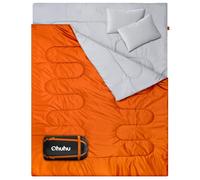 Ohuhu Saco de Dormir Doble Enorme 220x150cm con 2 Almohadas y una Bolsa de Transporte, Cuatro Doble Tiradores de la Cremallera - Temperatura Cómodo: 0 ° C ~ 10 ° C (Naranja)