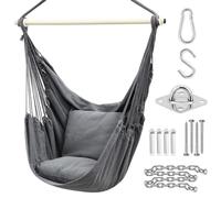 Ohuhu Silla Colgante Silla de Hamaca con 2 Cojines y Kit de instalación, Tejido de algodón para Mayor Comodidad, Durabilidad para Interiores y Exteriores, Dormitorio, Patio, Gris