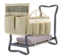 Ohuhu Taburete de jardinería plegable 2 en 1 mejorado con almohadilla suave desmontable, banco de jardín resistente con bolsa de herramientas grande y bolsa, regalos para mujeres, hombres, personas