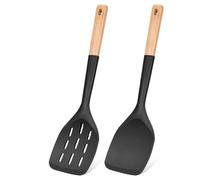 Ohulelks 1 Juego de Espátula de Silicona, Juego de Utensilios de Cocina Antiadherentes con de Madera para Hornear, Mezclar y Asar.