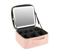Ohulelks Bolsa de Maquillaje de Viaje Bolsa de Cosméticos Bolsa Organizadora de Maquillaje con Espejo Estuche de Maquillaje de Estuche de Tren de Maquillaje con Luz LED de 3 Colores,B