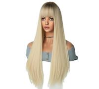 Ohulelks Peluca de Cosplay de 69 cm TeñIda con Cabeza Rubia en Europa y Peluca Que Cubre la Cabeza de Color Degradado de Cabello y Liso