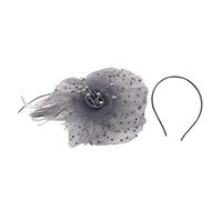 Ohulelks Polka Gorra De Punto, De Flores con Gorro De Velo De Plumas con Clip Clip De Cabeza Sra. Hat Accesorios para El Cabello, Fiesta De Bodas (Gris Plateado)