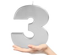 OHYEAH - Pack 1 Ud - Vela Número 3 Plata - Velas de Cumpleaños Originales - Bengalas - Velas Números - Velas de Cumple Metálico Aniversario - Vela XXL