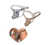 ohyeahlady Bañador Tanga de Leopardo Hombre Tangas de Hilo Invisible Calzoncillos para Interior de Ropa Divertidos Comodos Bikini Slips de Talle Bajo Transpirable Tallas Grandes Leopardo+Blanco,M