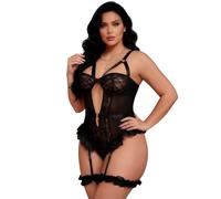 ohyeahlady Body Encaje Mujer Sexy Sin Mangas Talla Frande Ropa Interior Lencería Curvy Hot Catsuit Lingerie For Women Pijama Vestido Conjunto de Lenceria Sexy de Encaje con Liguero Negro,XS-S