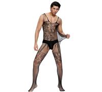 ohyeahlady Bodystocking Hombre Rejilla Abierto Body Ajustado Fiesta Encaje Talla Grande Lencería de Rejilla Conjunto Lenceria Sexy Hombre Jumpsuit Mesh Ropa Interior Divertida Clubwear Negro B,L-XXL