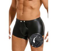 ohyeahlady Boxer Cuero PU Hombre Apertura Elástico Talla Grande Calzoncillos Cintura Baja Ajustados Tangas Cómodos Traje Pantalones Cortos Underwear Ropa Interior Masculina Fitted Negro,M