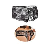 ohyeahlady Braga Brasileña Mujer Encaje Elástico Braguitas de Cintura Baja Tanga Bikini Talla Grande Ropa Interior Comoda y Suaves Culotte Cómodo Underwear Lenceria Curvy Negro Cordón,XL-XXL