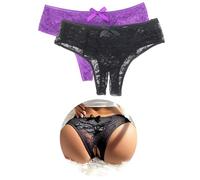 ohyeahlady Bragas Brasileñas Invisibles Mujer Encaje Curvy Tangas Triangulo Pack Braguitas Transpirables Tallas Grandes Bikini T Back Ropa Interior Cómodas Thong Underwear Negro+Morado,S