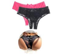 ohyeahlady Bragas de Encaje para Mujer Talla Grande Tanga de Cintura Baja Transpirable Ropa Elástica Braguitas Brasileñas Invisibles Culotte Tangas Lenceria Ropa Interior Femenina Negro+Rosa,M